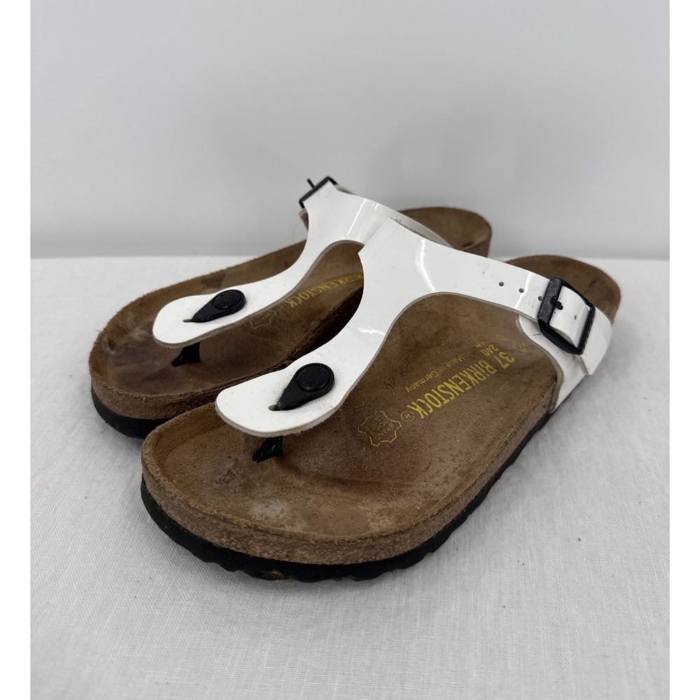 Birkenstock Women White Gizeh Faux Leather Sandals Size 37/6 Boho Comfort